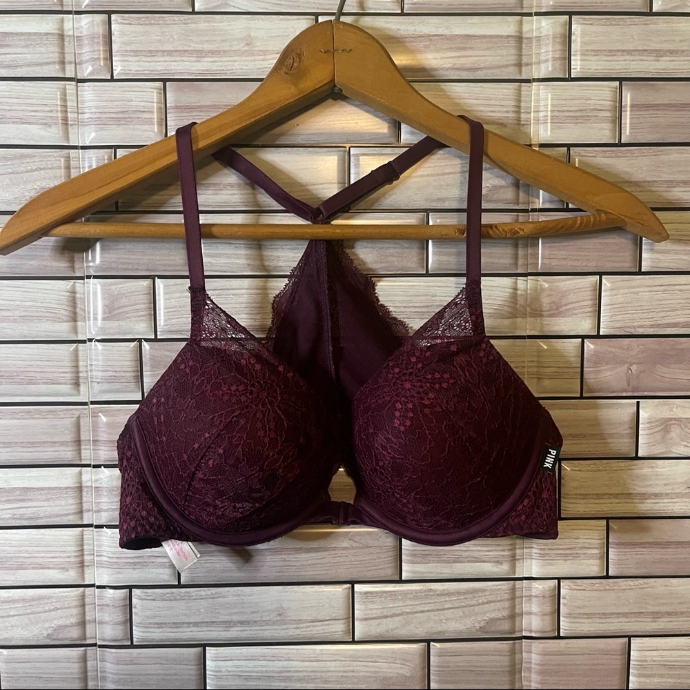 Victoria’s Secret Pink Maroon Lace Bra Size 34B